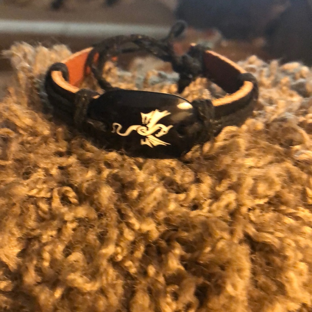 COPY - Black Leather Bracelet with Dragon Design